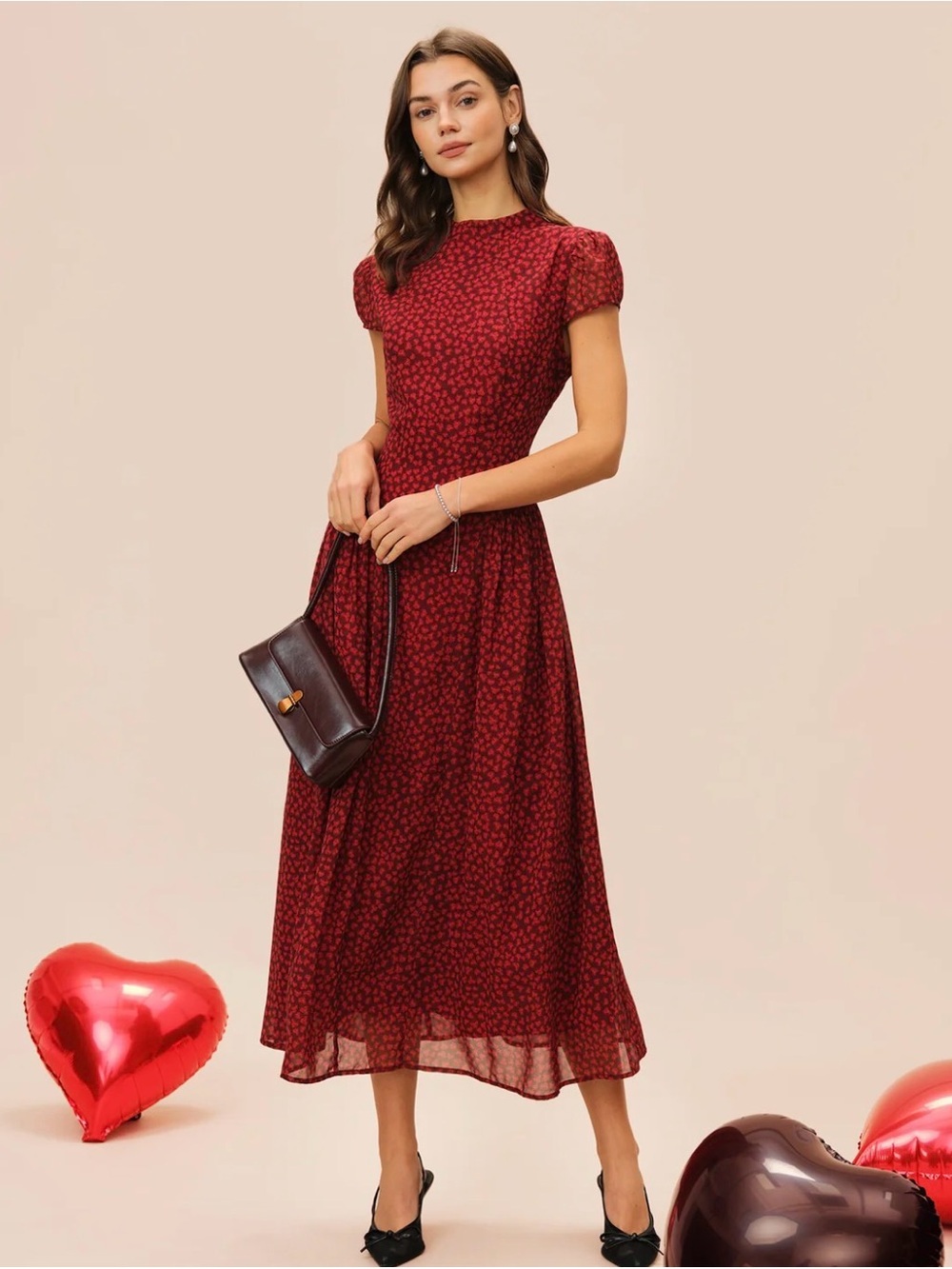 Red Cap Sleeve Floral Maxi Dress